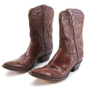 Embroidered Brown Leather & Snakeskin Cowboy Boots